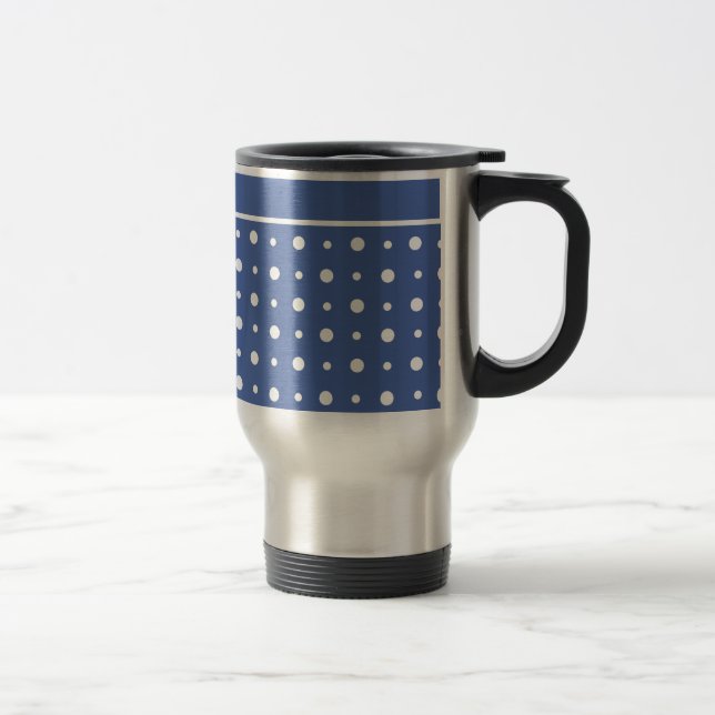 Stilvolle Non-Spill-Travel Mug, Dunkelblaue Polka- Reisebecher (Rechts)