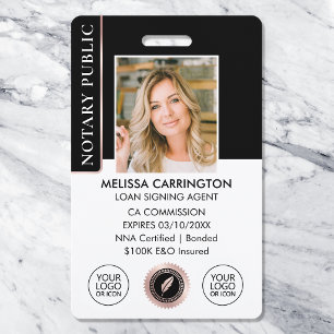 Stilvolle Notary Public Foto QR Black Rose Gold Ausweis