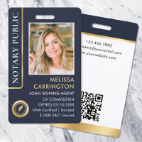 Stilvolle notary Public Foto QR Code ID Blue Gold