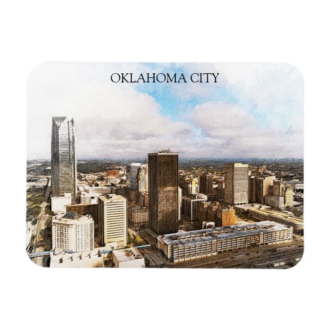 Stilvolle Oklahoma City Cityscape Panorama View Magnet (Horizontal)