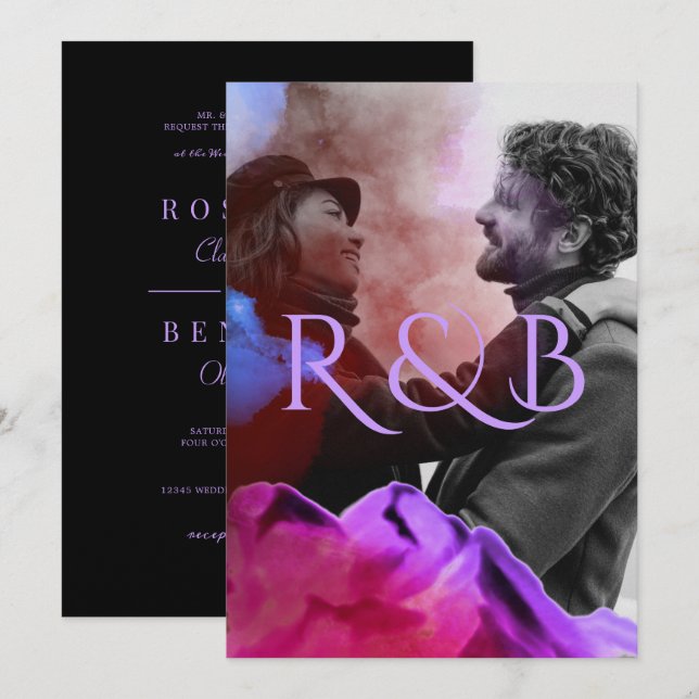 Stilvolle Ombre Mountains Overlay Foto Hochzeit Einladung (Vorne/Hinten)