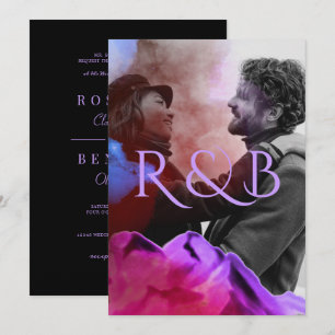 Stilvolle Ombre Mountains Overlay Foto Hochzeit Einladung