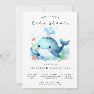 Stilvolle Online Whale Baby Dusche Einladung