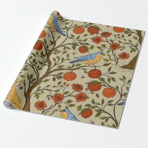 Stilvolle orange Äpfel auf braunen Bäumen Design Geschenkpapier