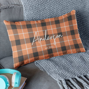 Stilvolle Orange & Black Fall Color Kariert Lendenkissen