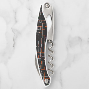 Stilvolle Orange Black Pattern Square Wall Clock Kellnermesser