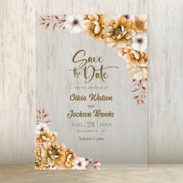 Stilvolle Orange Floral Wedding Save the Date Acryleinladungen