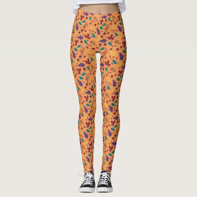 Stilvolle Orange Leaf Pattern Leggings (Vorderseite)