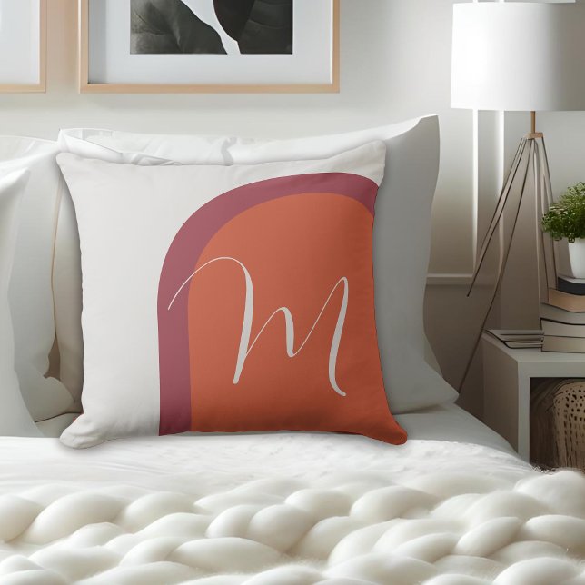 Stilvolle Orange Magenta Pink Arch mit Monogramm Kissen (Personalize this stylish throw pillow with your monogram initial.)