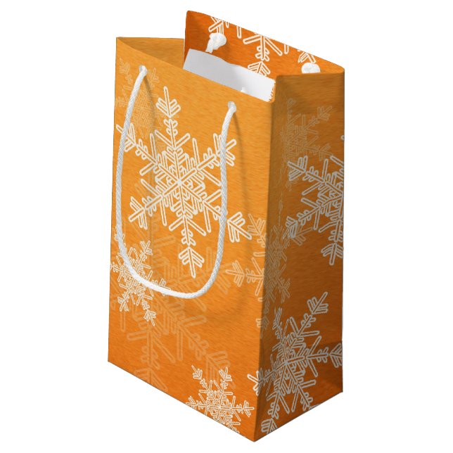 Stilvolle Orange Snowflakes Modernes Weihnachtsmus Kleine Geschenktüte (Rückseite Schrägansicht)