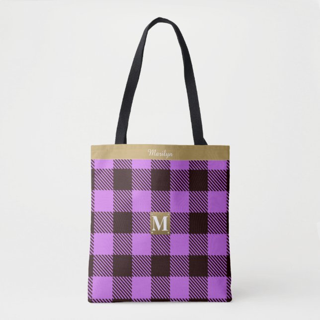 Stilvolle Orchid Tartan Leather Monogram Name Brid (Vorderseite)