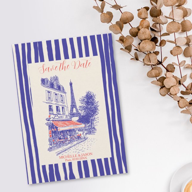 Stilvolle Pariser Kritzelei Eiffelturm Save The Date (CHIC EIFFEL TOWER PARIS WEDDING WHIMSICAL INVITATION)