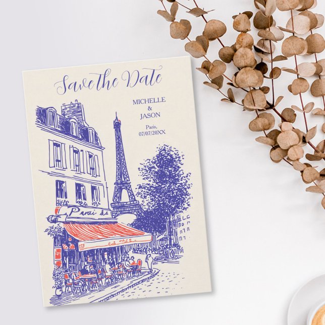 Stilvolle Pariser Kritzelzeichnung Eiffelturm Save The Date (chic paris doodle wedding invitation)