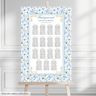 Stilvolle Pastell Blau Gold Wasserfarbe Sitzordnun Poster