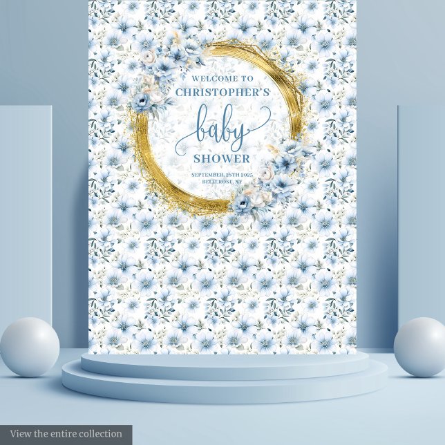 Stilvolle pastellblaue Blumen Goldjunge Dusche Wandteppich (Stylish pastel blue flowers gold boy baby shower Tapestry )