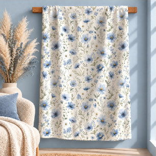 Stilvolle pastellblaue Cottagecore-Wildblumen-Deck Sherpadecke