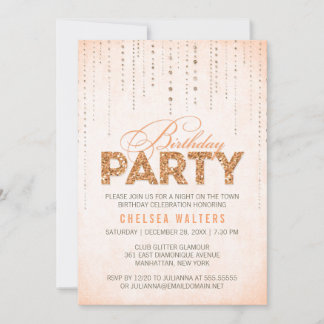 Stilvolle Peach Glitzer Geburtstagsparty Einladung