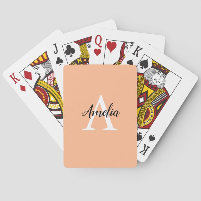Stilvolle Peach Monogram Playing Cards Spielkarten (Rückseite)