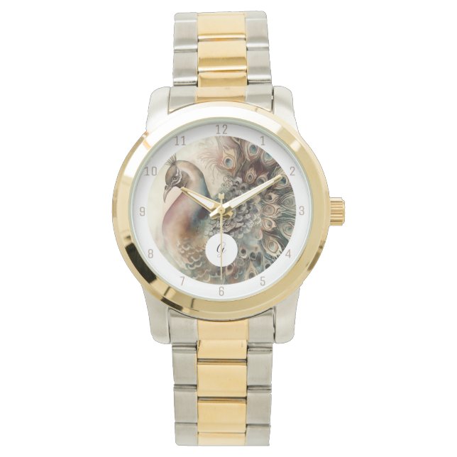 Stilvolle Peacock Watch | Initial hinzufügen Armbanduhr (Vorderseite)