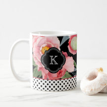Stilvolle Peonies und Polka Punkte mit Monogramm