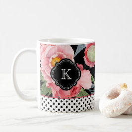 Stilvolle Peonies und Polka Punkte mit Monogramm Kaffeetasse
