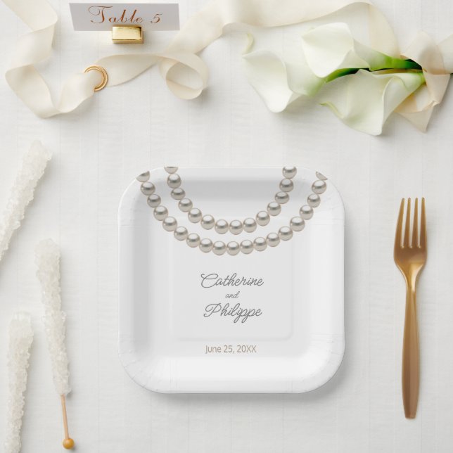 Stilvolle Perlenhalskette Pappteller (Hochzeit)