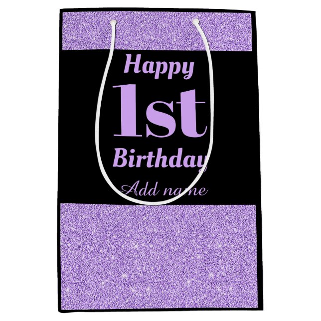 Stilvolle personalisierte 1. Geburtstagsgeschenkta Mittlere Geschenktüte (Vorderseite)