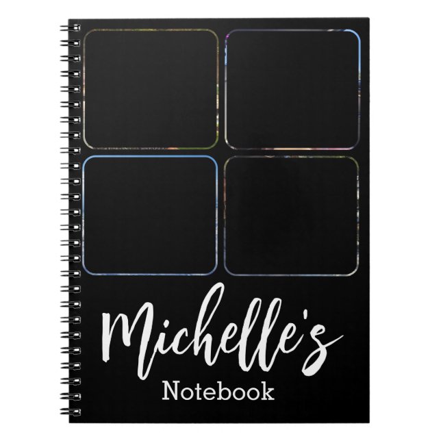 stilvolle personalisierte 4-Foto-Collage Schwarz-w Notizblock (Vorderseite)