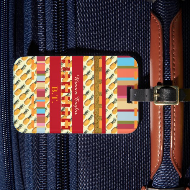 Stilvolle Personalisierte Farbstreifen Ananas Gepäckanhänger (Vorderseite Insitu 4)