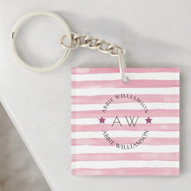 Stilvolle personalisierte rosa Streifen Schlüsselanhänger (pink stripy monogram personalized keychain )