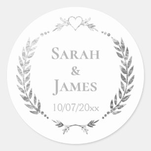 Stilvolle Personalisierte Silvery Gray Wreath Wedd Runder Aufkleber