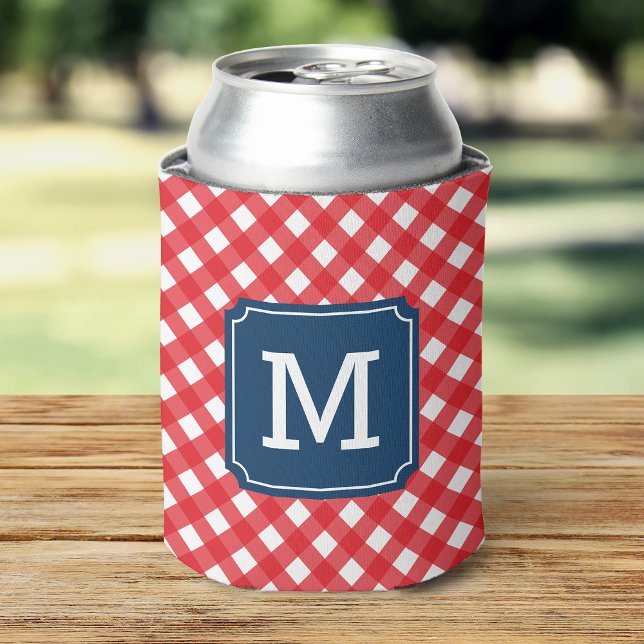 Stilvolle Picnic Red Gingham Personalize Monogram Dosenkühler (Von Creator hochgeladen)