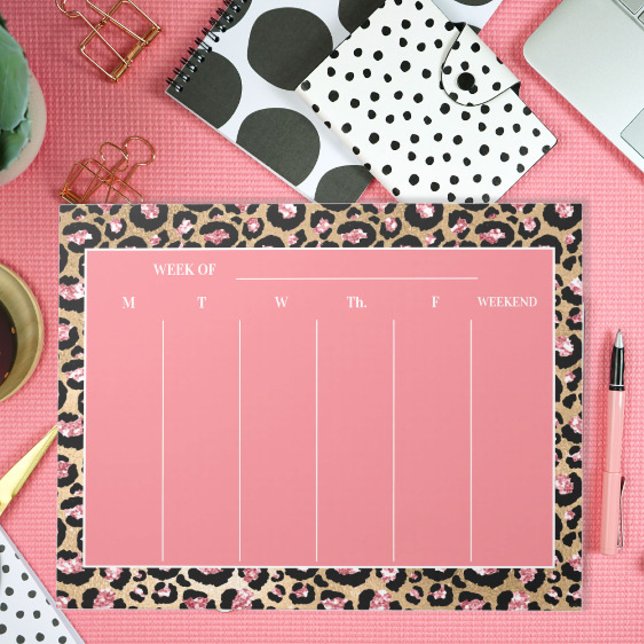 Stilvolle Pink Black Cheetah Leopard Weekly plant Notizblock (Von Creator hochgeladen)