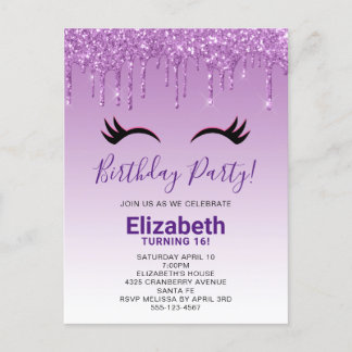 Stilvolle Pink & Black Eyelashes beim Drippen von Einladungspostkarte