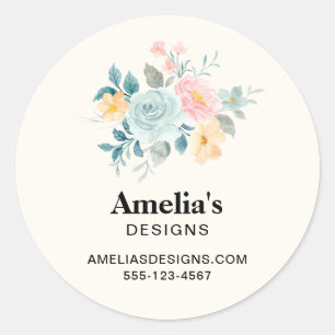 Stilvolle Pink & Blue Blume Bouquet Business Runder Aufkleber