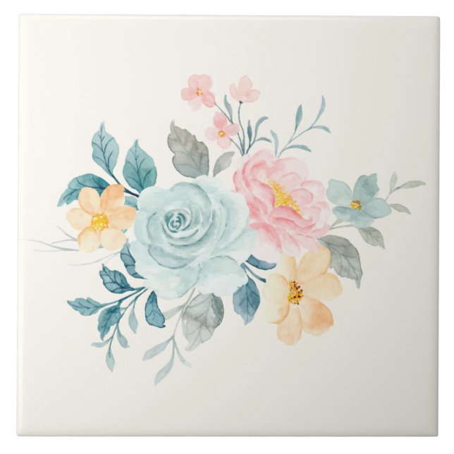 Stilvolle Pink & Blue Blume Bouquet Fliese (Vorderseite)