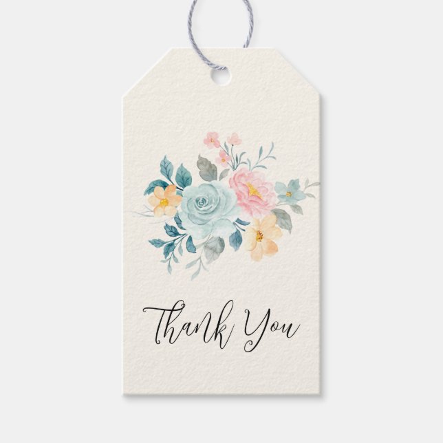 Stilvolle Pink & Blue Blume Bouquet Geschenkanhänger (Vorderseite)