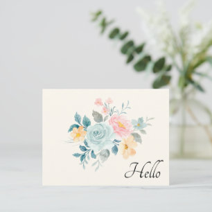 Stilvolle Pink & Blue Blume Bouquet Hello Postkarte