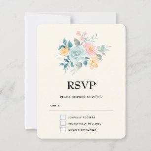 Stilvolle Pink & Blue Blume Bouquet RSVP Karte