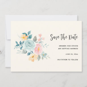 Stilvolle Pink & Blue Blume Bouquet Save The Date