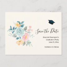 Stilvolle Pink & Blue Blumen - Grad Save the Date