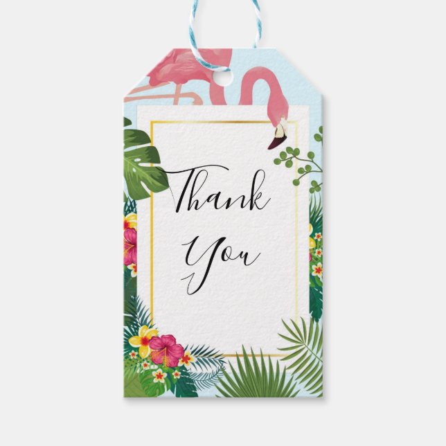 Stilvolle Pink Flamingo & Tropical Blätter Vielen  Geschenkanhänger (Vorderseite)