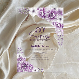 Stilvolle Pink Floral Überraschung 80. Geburtstags Acryleinladungen
