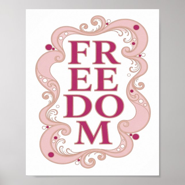 Stilvolle Pink FREEDOM 3D-Textkunst Poster (Vorne)
