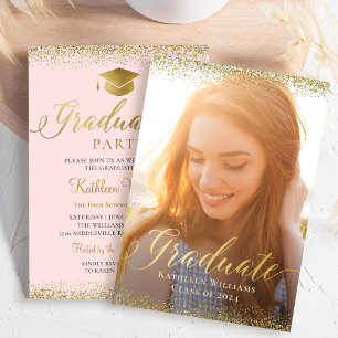 Stilvolle Pink Gold Glitzer Foto Graduation Party Einladung