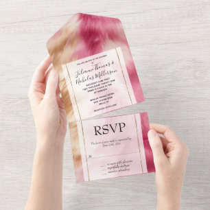 Stilvolle Pink Gold White Animal Wedding All In One Einladung