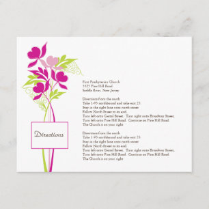 Stilvolle Pink & Green Bouquet Direction Card Begleitkarte