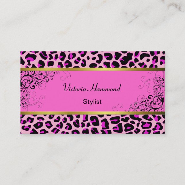 Stilvolle Pink Jaguar Print Business Card Visitenkarte (Vorderseite)