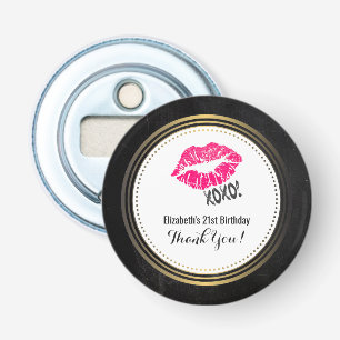 Stilvolle Pink Kissy Lips mit xoxo! Danke für Gebu Flaschenöffner