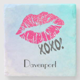 Stilvolle Pink Kissy Lips mit Xoxo! Personalisiert Steinuntersetzer